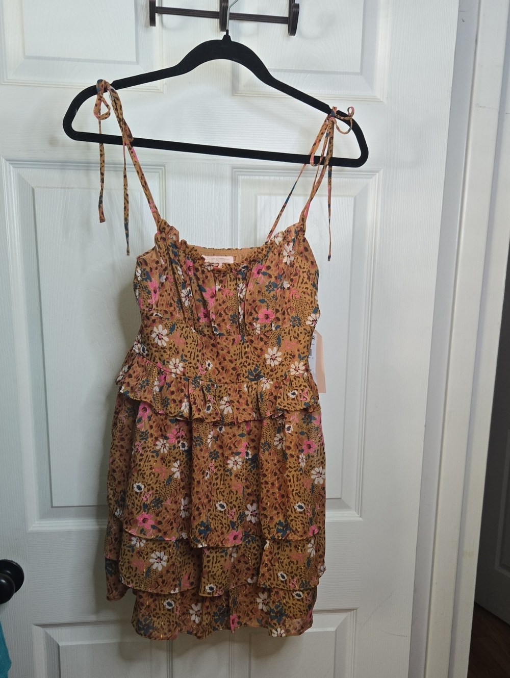 City Streets Mustard Floral Tiered Sundress with Pink Accents